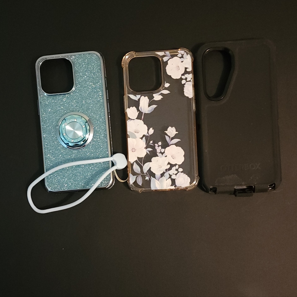 OtterBox Black, Blue Glitter, and Floral I Phone Cases 3 TOTAL